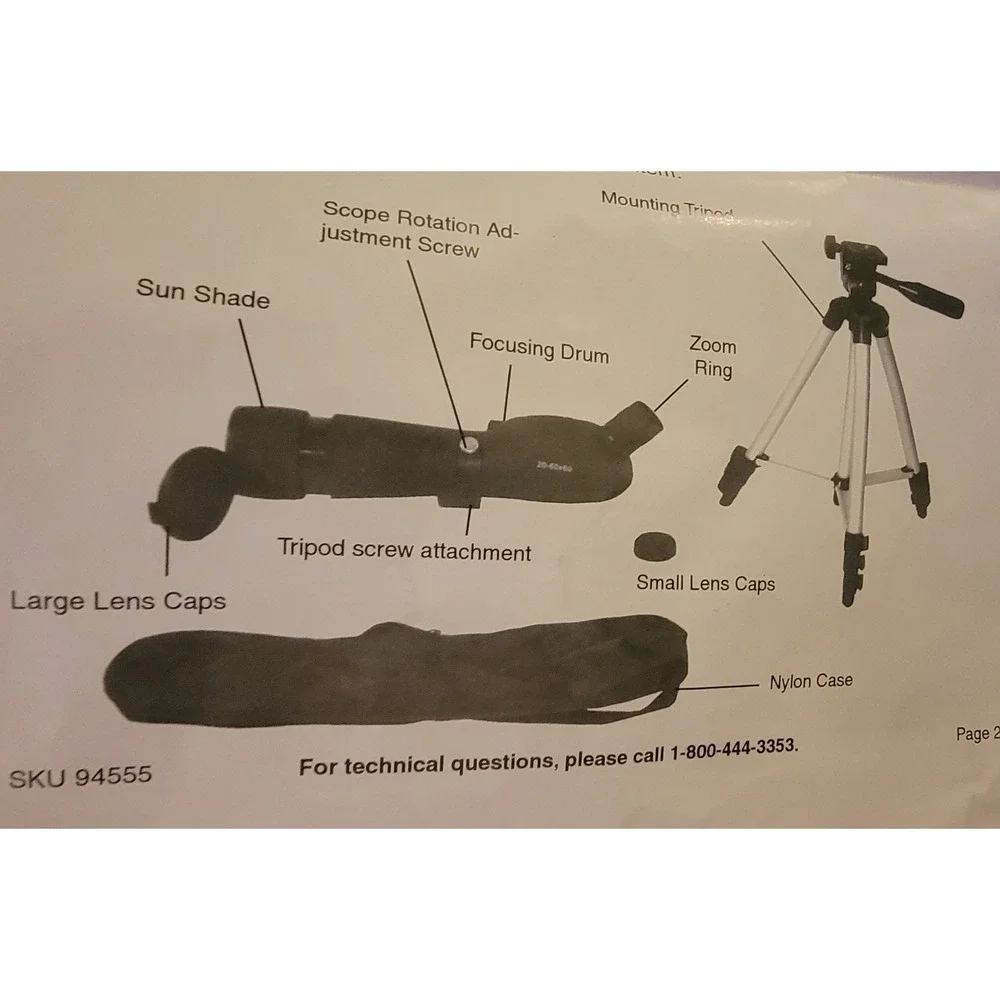 Gordon Spotting Scope Tripod Kit 20-60x60mm Angled Zoom Model 94555 with Case
